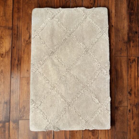 Simply Shabby Chic Antique White 100% Cotton Bath Mat Rug With Lattice Pattern - Picture 1 of 8